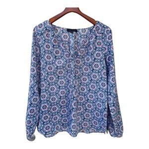 Sanctuary Women's Geometric Print Semi Sheer Peasant Blouse Size Large
